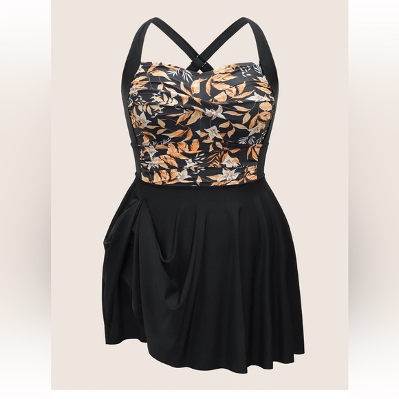 BloomChic Tropical Graphic Crossover Ruffle Hem Swim Dress - Picture 6 of 8